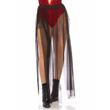Close-up front view of black sheer multi-slit maxi skirt - Golddiggers Boutique