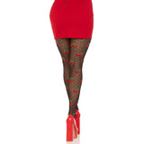 Back view of black sheer polka dot cherry tights - Golddiggers Boutique