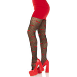 Side view of black sheer polka dot cherry tights - Golddiggers Boutique