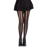 Front view of black sheer tights with opaque vertical stripes - Golddiggers Boutique
