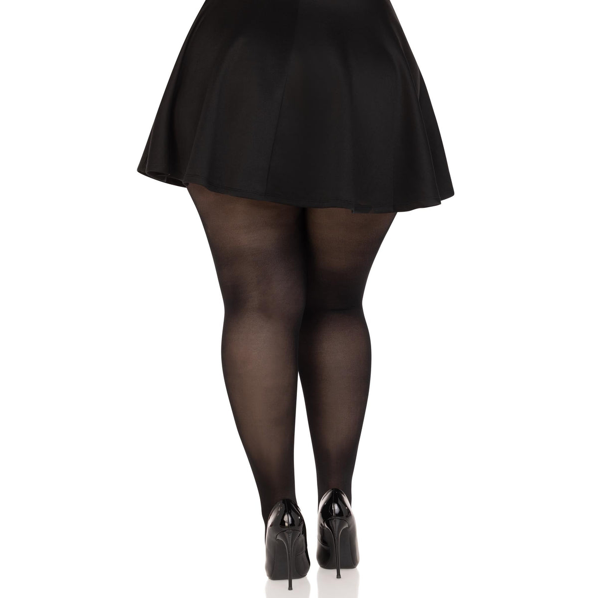 Back view of black sheer to waist tights with cotton crotch in plus size - Golddiggers Boutique