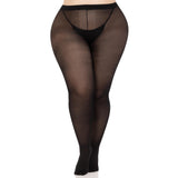 Front view of black sheer to waist tights with cotton crotch in plus size - Golddiggers Boutique