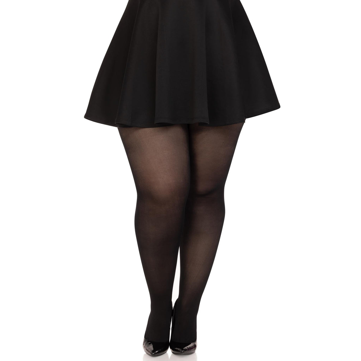 Front view of black sheer to waist tights with cotton crotch in plus size - Golddiggers Boutique