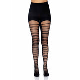 Front view of black shredded double layer fishnet tights - Golddiggers Boutique