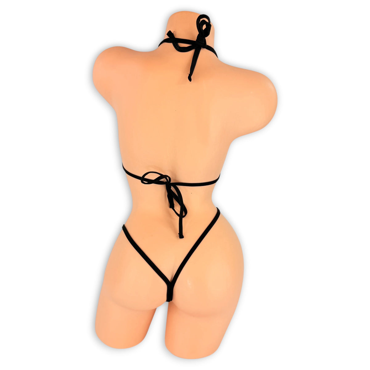 Black Sloane triangle 'kini back view showing neck and back ties and string thong back
