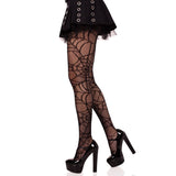 Detail view of black spiderweb net tights - Golddiggers Boutique