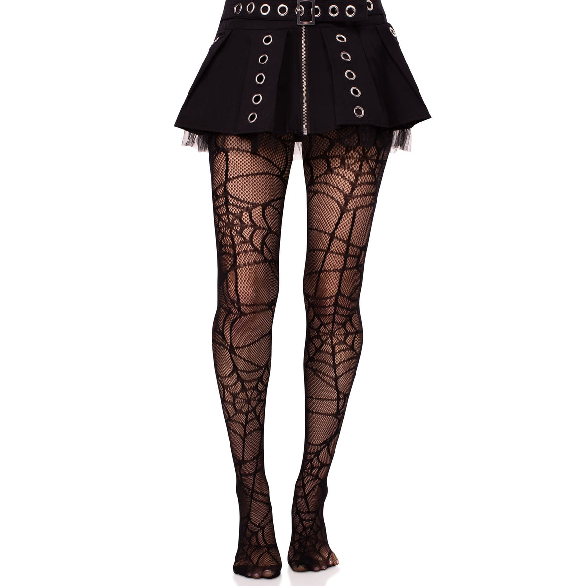 Detail view of black spiderweb net tights - Golddiggers Boutique