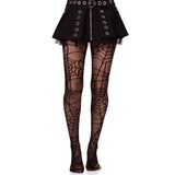 Detail view of black spiderweb net tights - Golddiggers Boutique