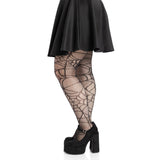 Detail view of plus size black spiderweb net tights - Golddiggers Boutique