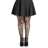 Front view of plus size black spiderweb net tights - Golddiggers Boutique