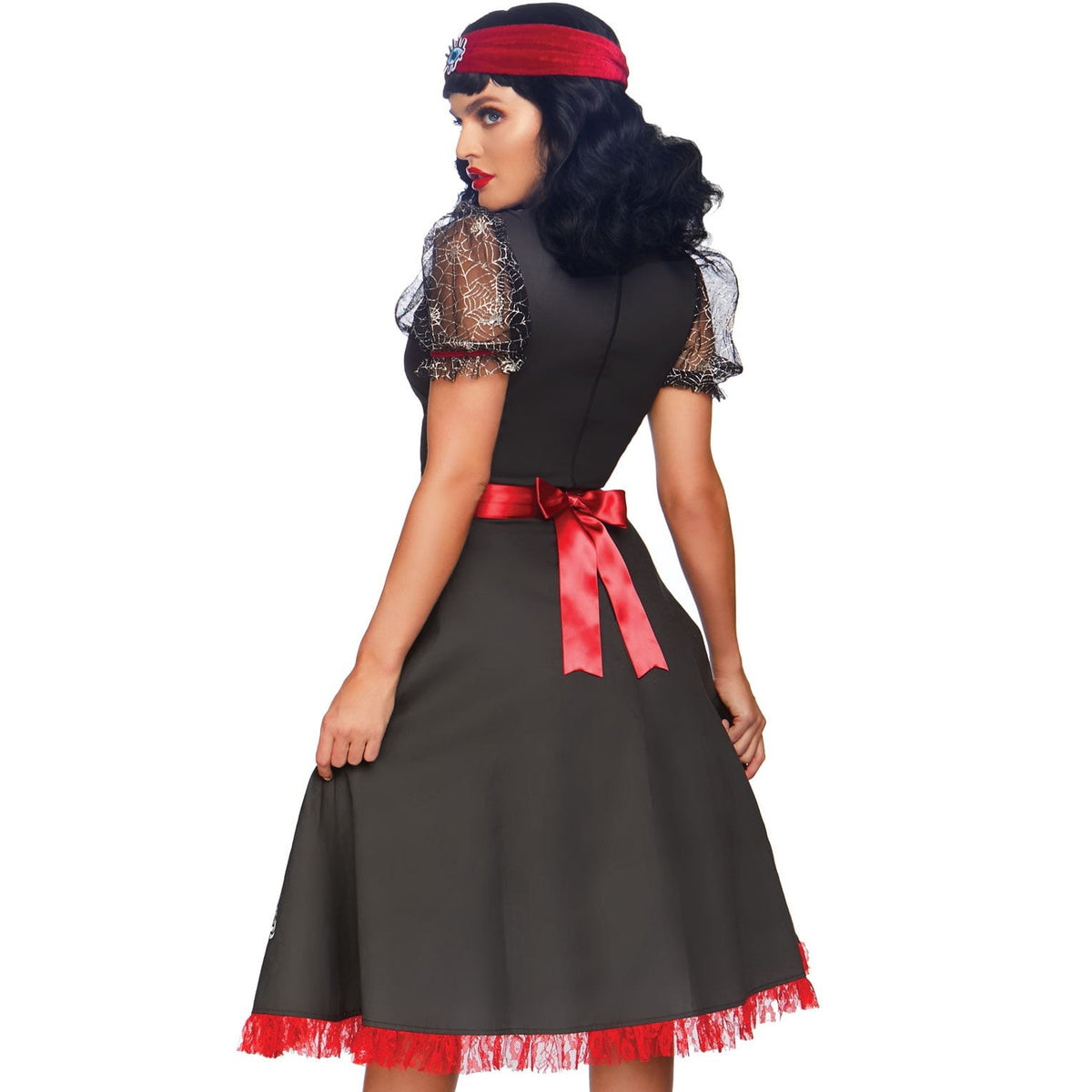 Detail view of black spirit board costume swing dress - Golddiggers Boutique