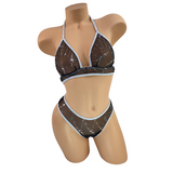Black Starla 'kini angled front view with holographic sparkle mesh triangle top