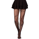 Front view of black stitched net tights - Golddiggers Boutique