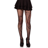 Front view of black stitched net tights - Golddiggers Boutique