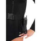 Detail view of black SWAT costume zip bodysuit - Golddiggers Boutique