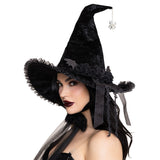 Detail view of black velvet witch hat - Golddiggers Boutique