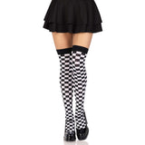 Front view of black & white checkerboard thigh highs - Golddiggers Boutique