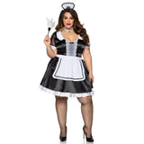Front view of plus size black and white French maid costume with lace apron dress - Golddiggers Boutique