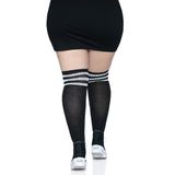 Back view of black & white plus size over the knee athletic socks - Golddiggers Boutique