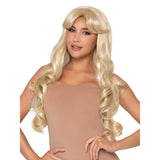 Front view of blonde 27 inch wavy wig with curtain bangs - Golddiggers Boutique