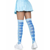 Back view of blue argyle knit over the knee socks - Golddiggers Boutique