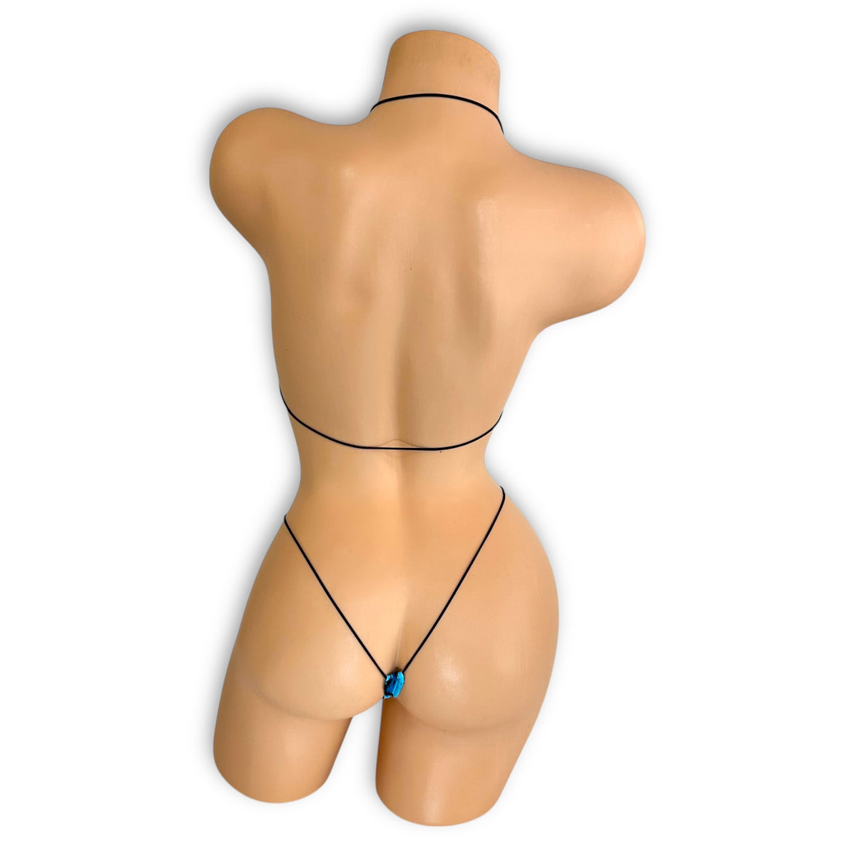 Blue Leopard micro 'kini, back view on mannequin