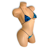 Blue Leopard micro 'kini, side view on mannequin