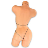 Blush retro daisy yin-yang print micro 'kini with black strings on mannequin, back view - Golddiggers Boutique