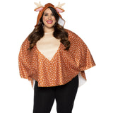 Close-up front view of brown fawn poncho costume with antler hood and fur tail - Golddiggers Boutique