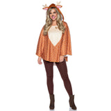 Front view of brown fawn poncho costume with antler hood and fur tail - Golddiggers Boutique