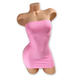 Bubble Gum Pink Delilah strapless tube mini dress on a mannequin, front view
