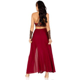 Back view of burgundy warrior goddess costume with O-ring cut-out dress - Golddiggers Boutique