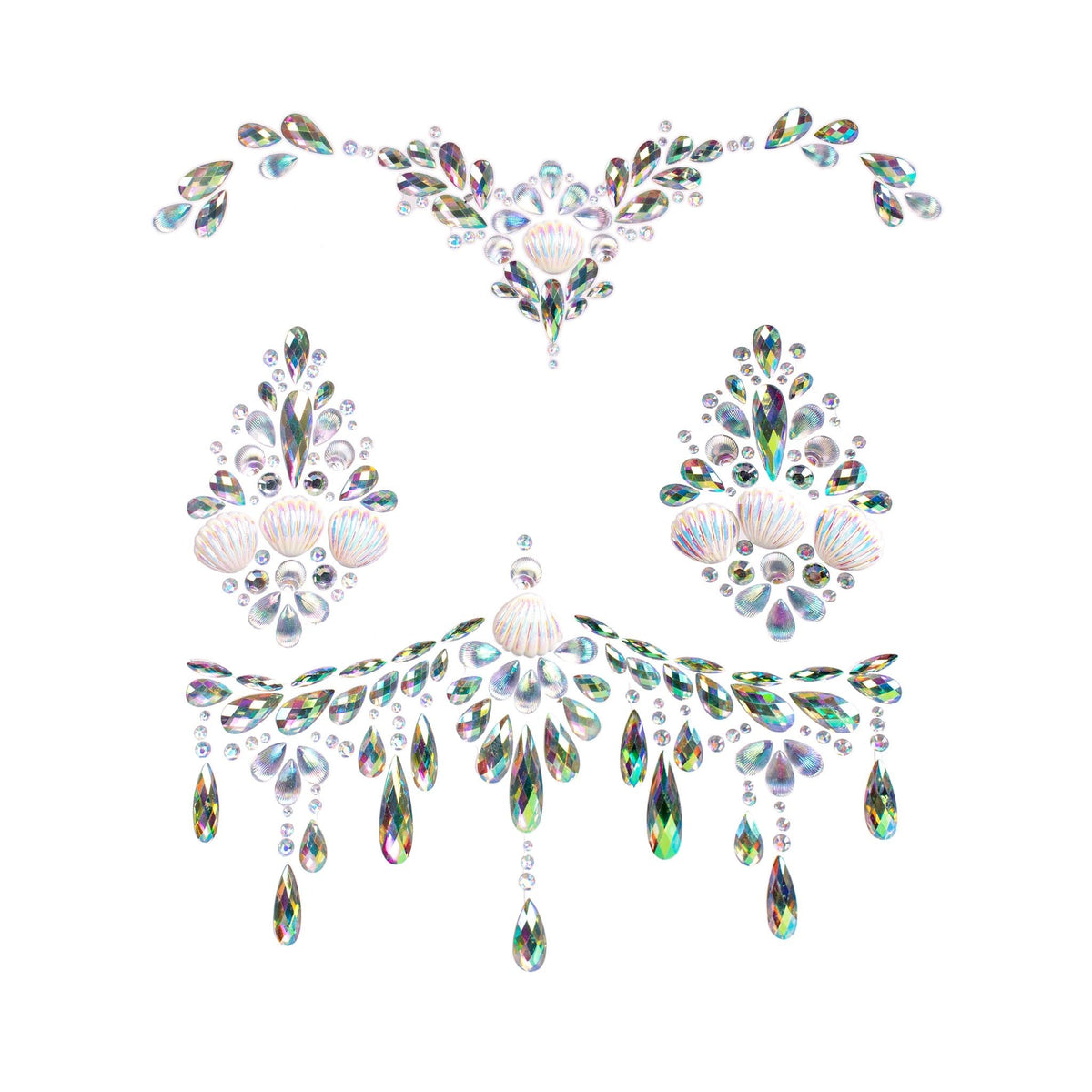 Front view of clear siren body jewels - Golddiggers Boutique