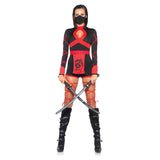 Detail view of red dragon ninja costume hooded romper - Golddiggers Boutique