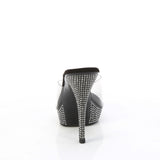 Fabulicious Athena-501 5 inch clear black rhinestone platform slide, back view of the heel