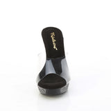 Fabulicious Athena-501 5 inch clear black rhinestone platform slide, front view