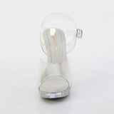 Fabulicious Athena-508 5 inch clear rhinestone platform ankle strap sandal, front view