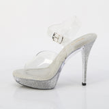 Fabulicious Athena-508 5 inch clear rhinestone platform ankle strap sandal, side view of the heel