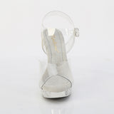 Fabulicious Athena-508 5 inch clear silver chrome rhinestone platform ankle strap sandal, front view