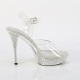 Fabulicious Athena-508 5 inch clear silver chrome rhinestone platform ankle strap sandal, inside view