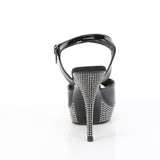 Fabulicious Athena-509 5 inch black rhinestone platform ankle strap sandal, back view of the heel
