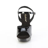 Fabulicious Athena-509 5 inch black rhinestone platform ankle strap sandal, front view