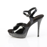 Fabulicious Athena-509 5 inch black rhinestone platform ankle strap sandal, side view of the heel