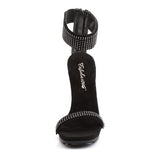 Fabulicious Chic-40 4.5 inch black rhinestone ankle cuff heel, front view