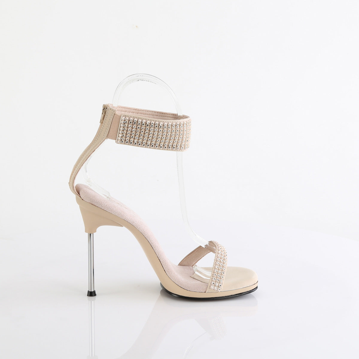 Fabulicious Chic-40 4.5 inch nude rhinestone ankle cuff heel, inside view