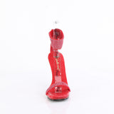 Fabulicious Chic-40 4.5 inch red rhinestone ankle cuff heel, front view