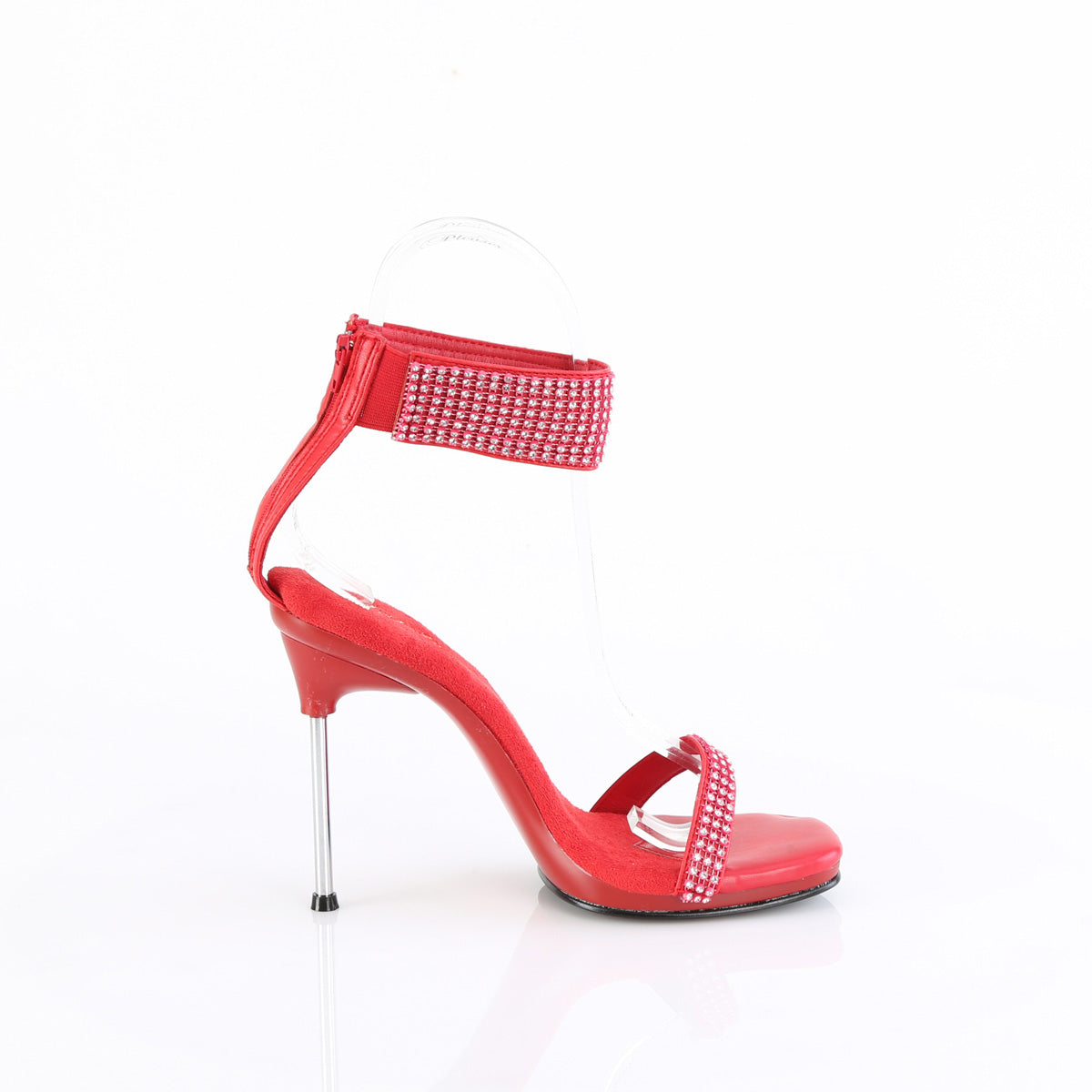 Fabulicious Chic-40 4.5 inch red rhinestone ankle cuff heel, inside view