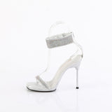 Fabulicious Chic-40 4.5 inch silver rhinestone ankle cuff heel, side view of the heel