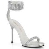 Fabulicious Chic-40 4.5 inch silver rhinestone ankle cuff heel, three-quarter view on white