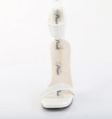 Fabulicious Chic-40 4.5 inch white rhinestone ankle cuff heel, front view